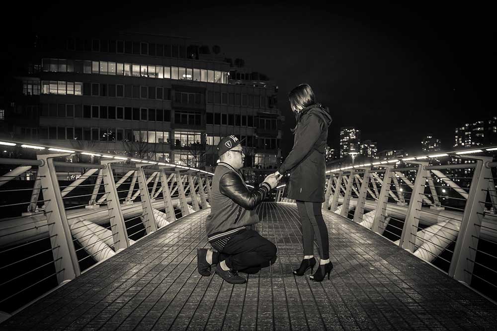 Evening proposal at vancouver bridge